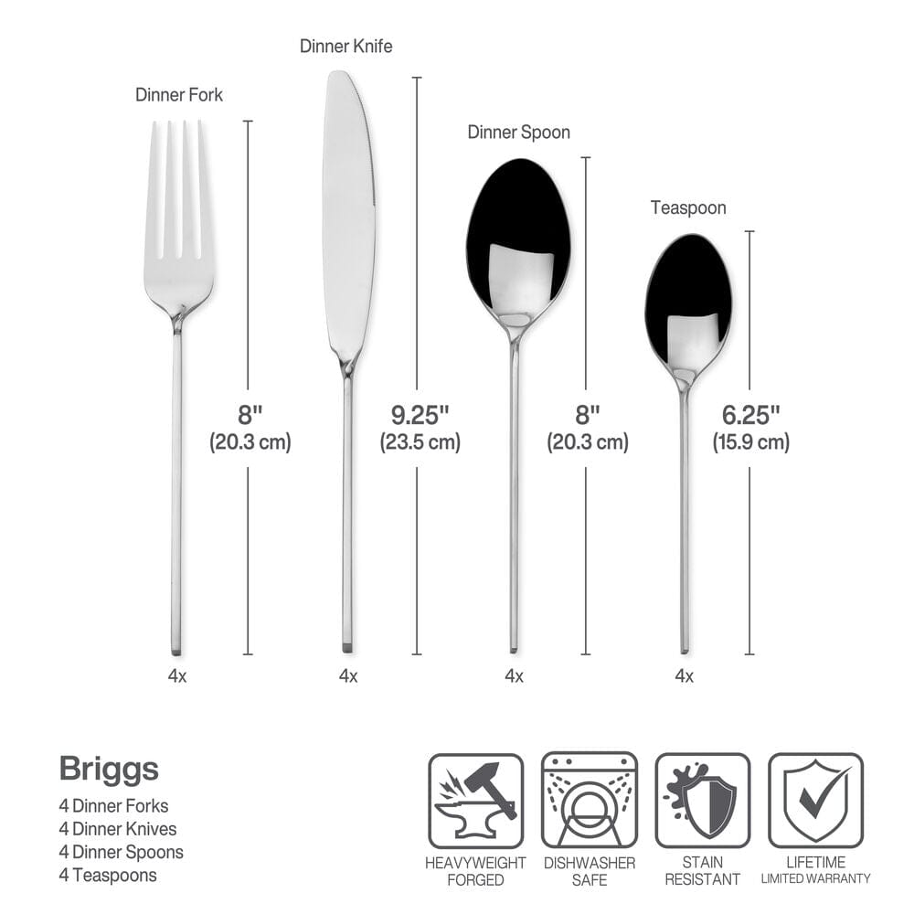 Dishwasher-safe stainless steel cutlery with polished finish on a kitchen countertop