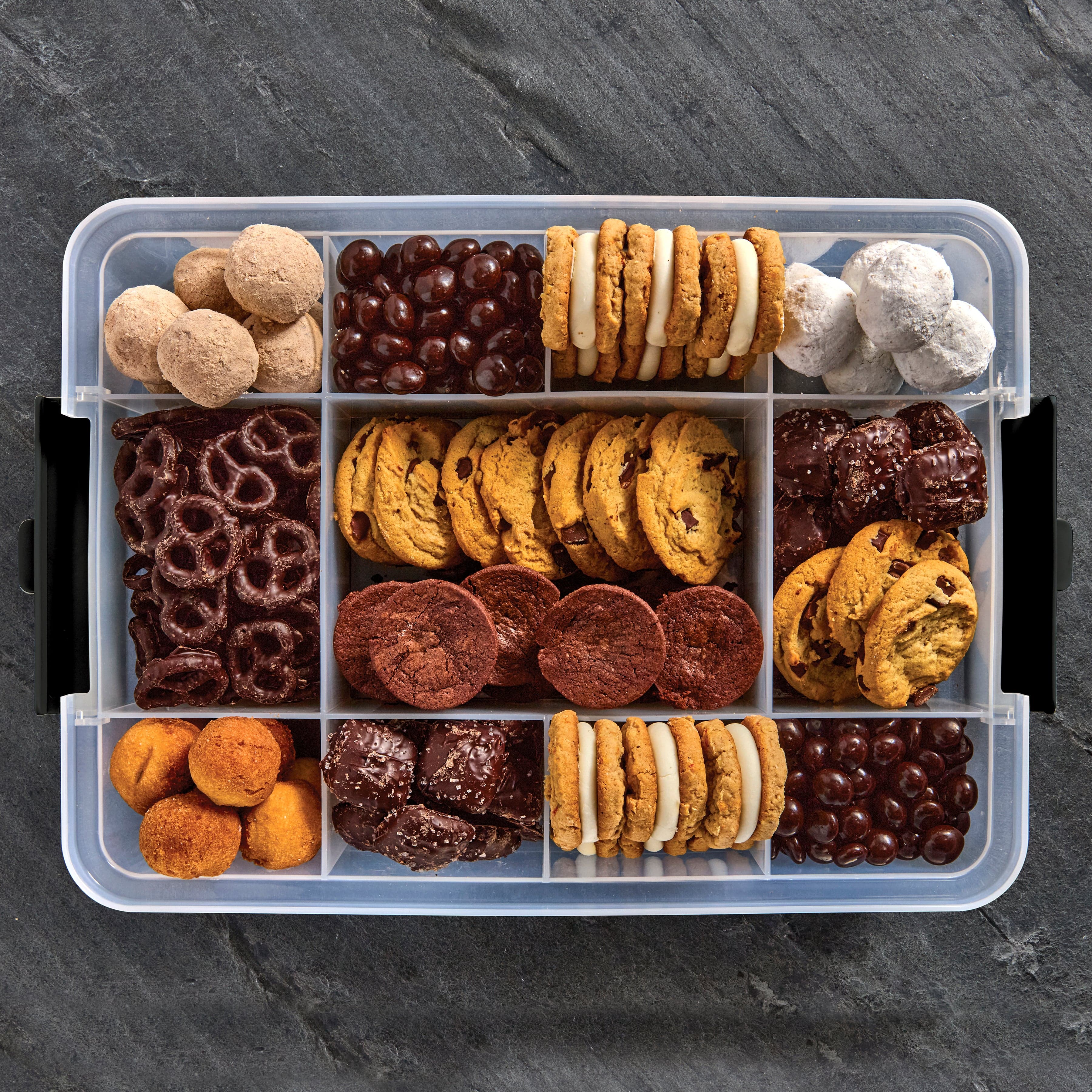 Organized interior of Farberware snack box, filled with various snacks for easy access.