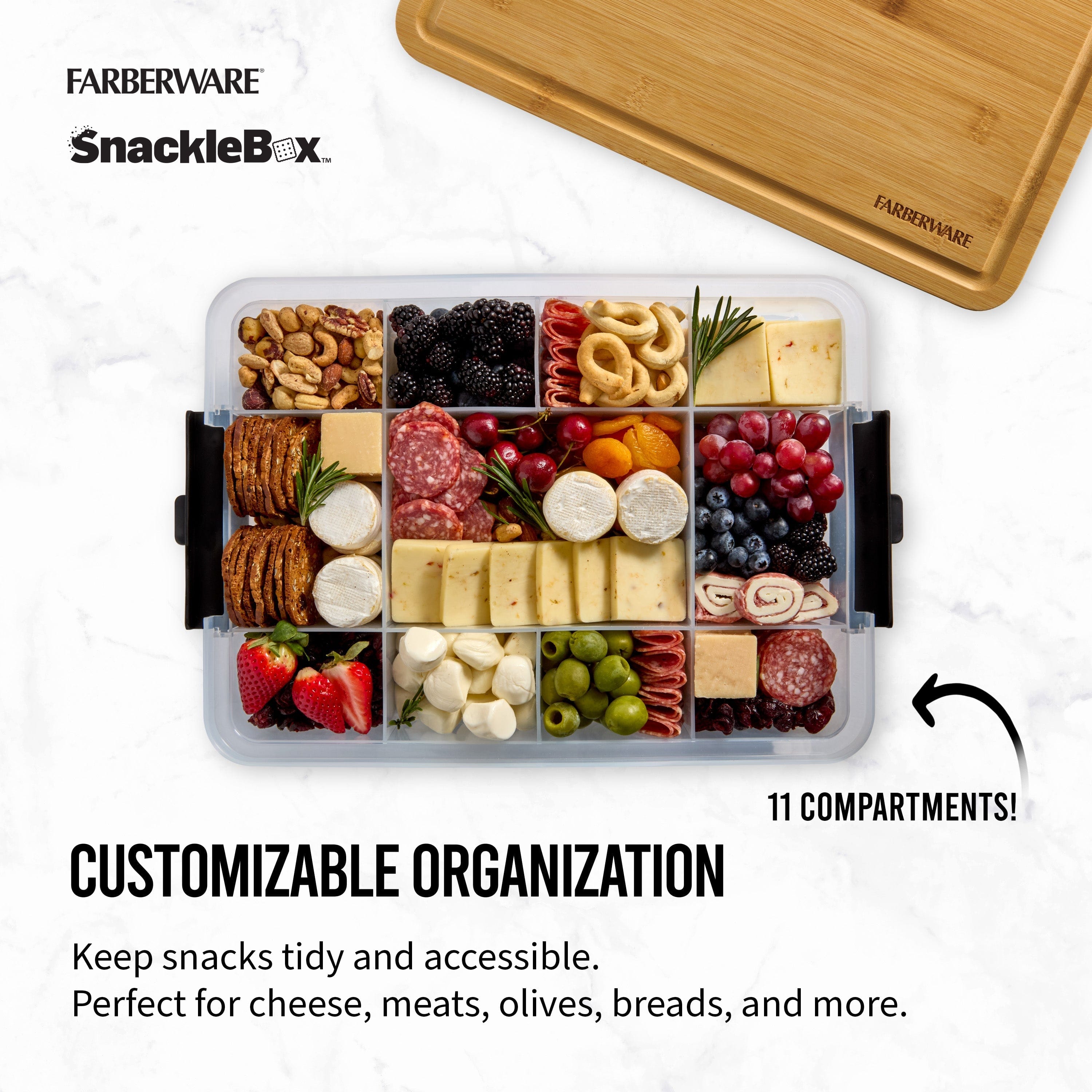 Farberware portable snack box with locking lid, ideal for travel and picnics.