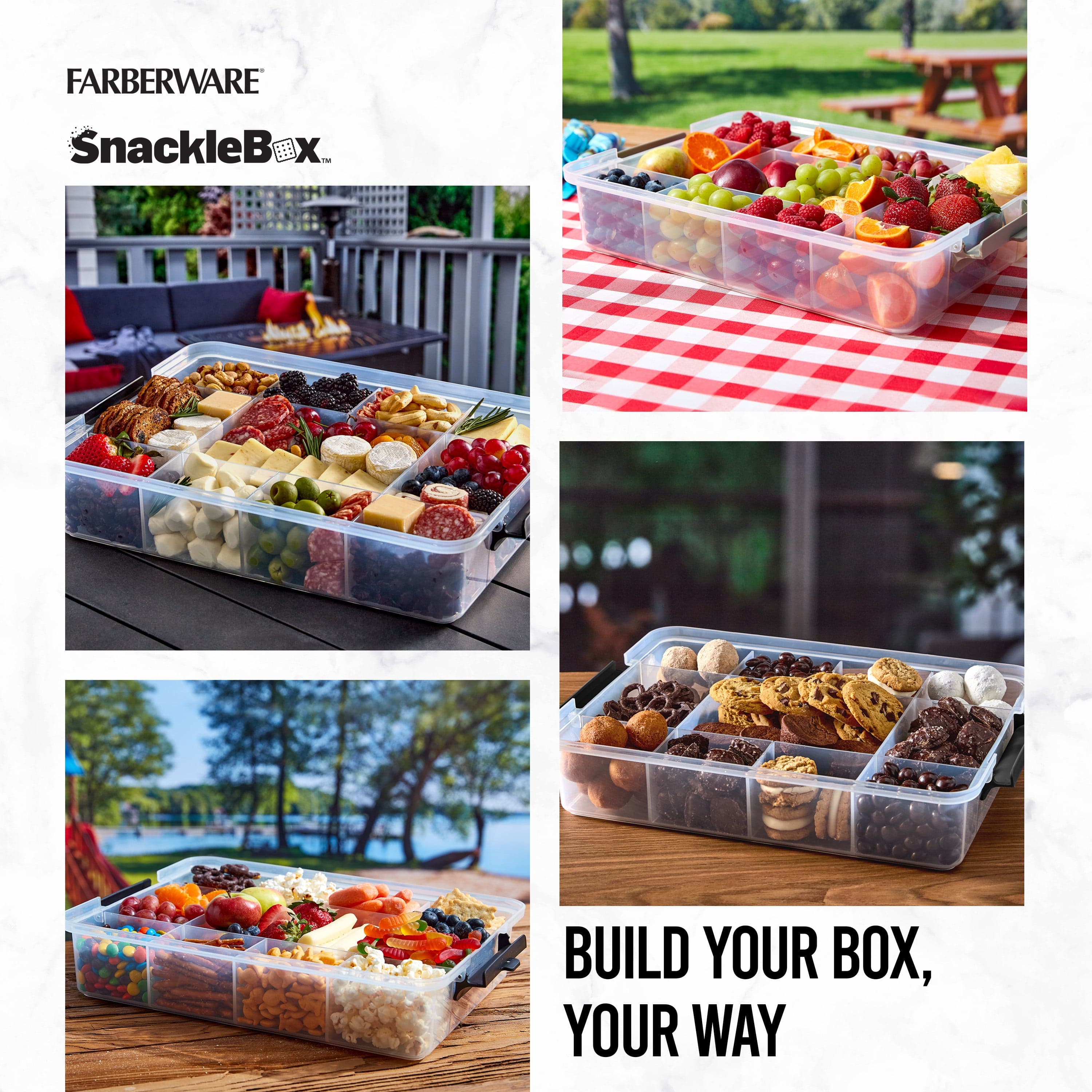 Farberware portable snack box with locking lid, ideal for travel and picnics.