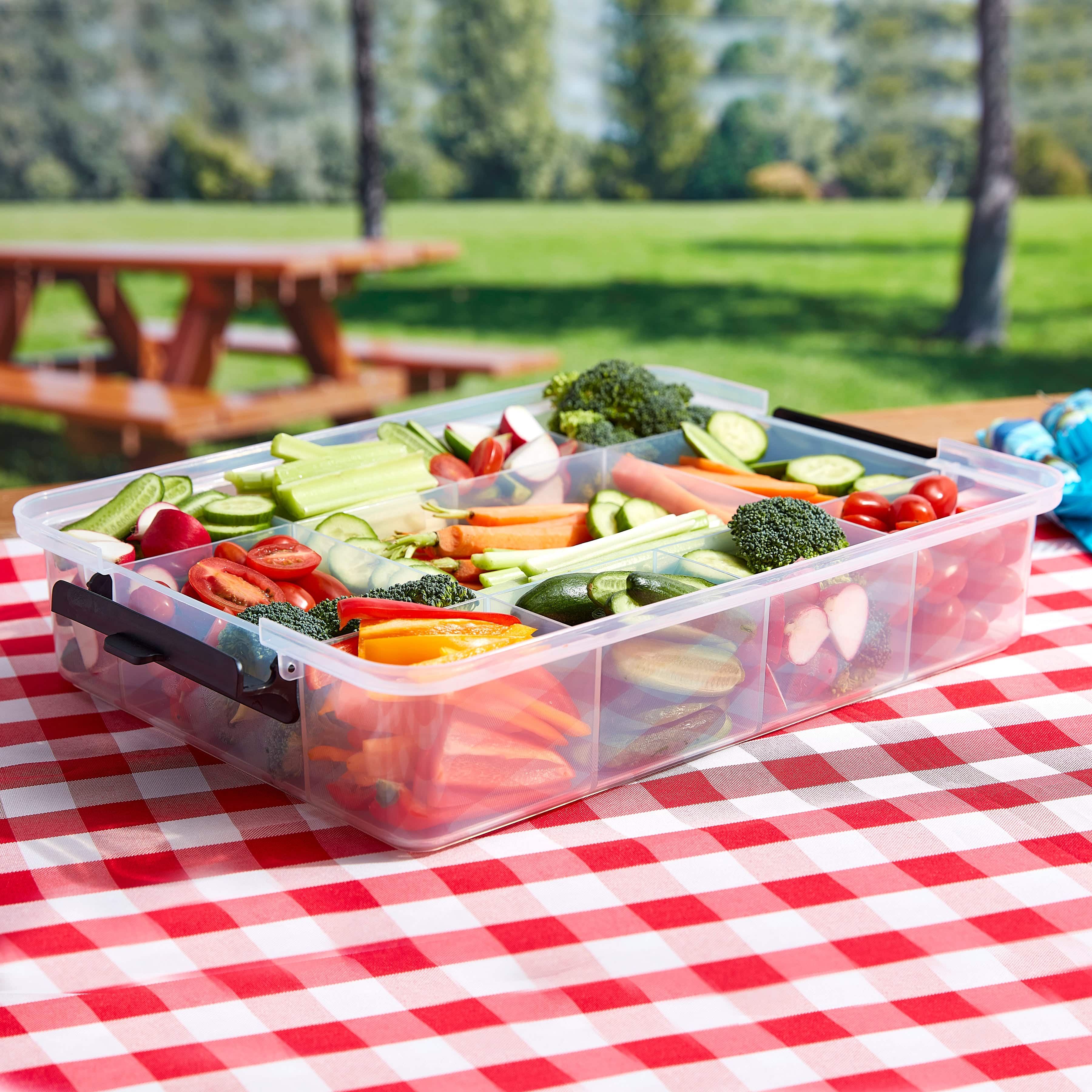 Organized interior of Farberware snack box, filled with various snacks for easy access.