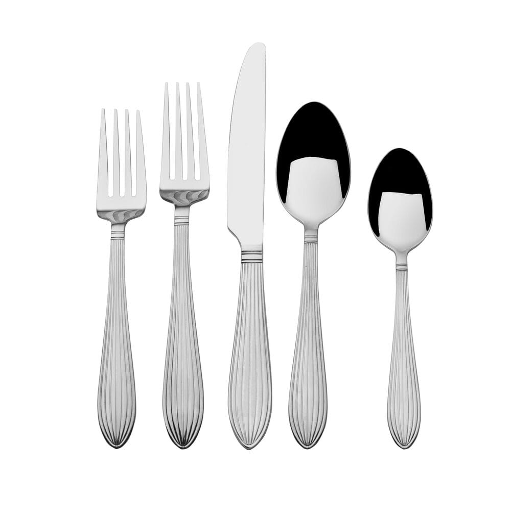 Flatware set displayed in kitchen setting, highlighting its versatile design