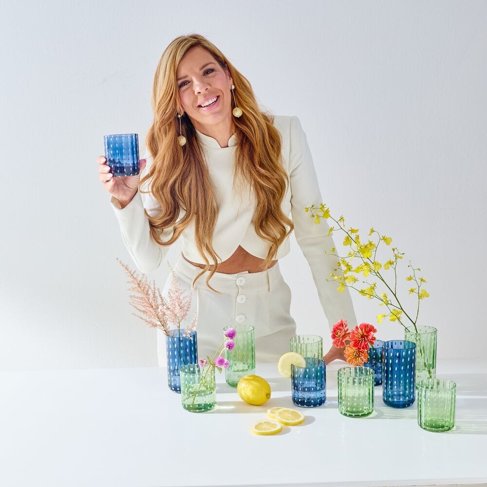 Seafoam green highball glass with dotted design, perfect for parties