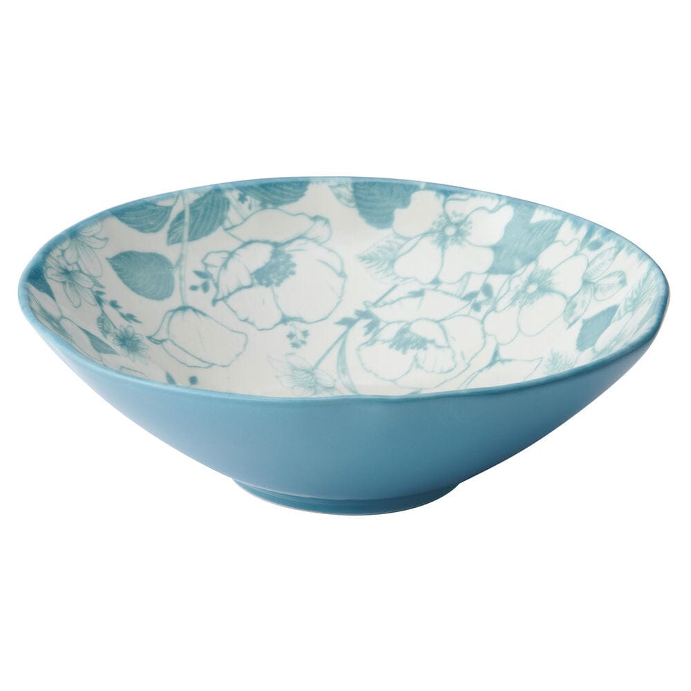 Close-up of floral design on stoneware dinner plate for everyday use