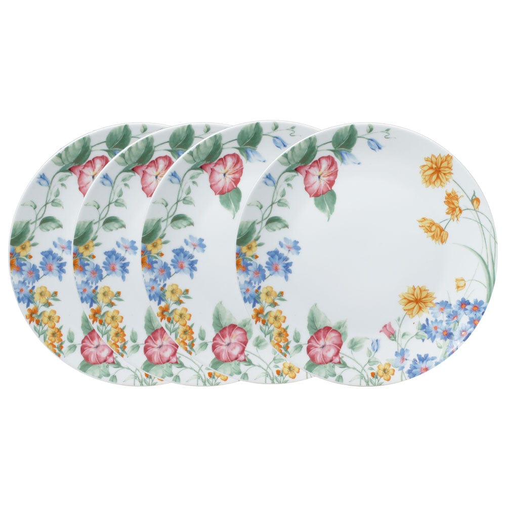 Set of 4 dinner plates in a modern kitchen setting, ready for serving