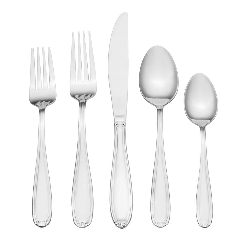Flatware set in a metal storage caddy, ready for serving or storage