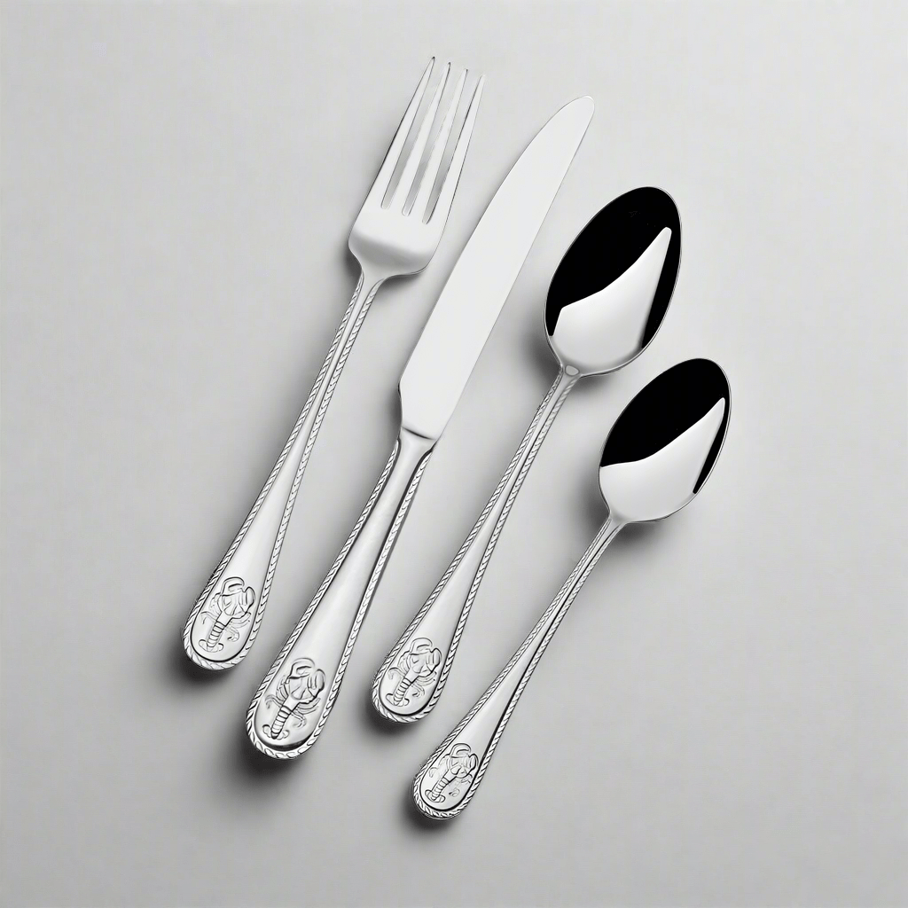 A complete view of the 16-piece Lobster Flatware Set, highlighting its stylish design.