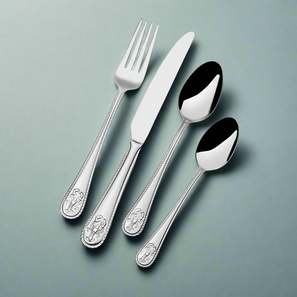 Close-up of the Lobster Flatware Set showcasing the embossed design on the handles.