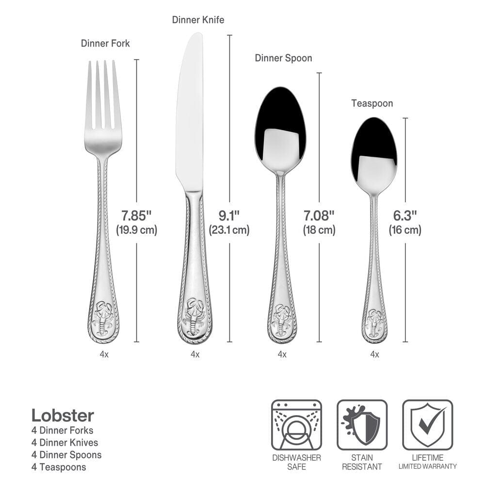 The Lobster Flatware Set elegantly arranged on a dining table, perfect for casual dining.