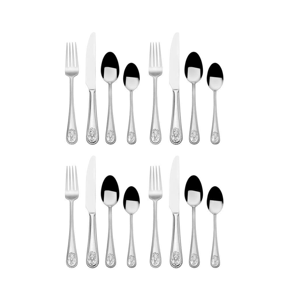 A complete view of the 16-piece Lobster Flatware Set, highlighting its stylish design.