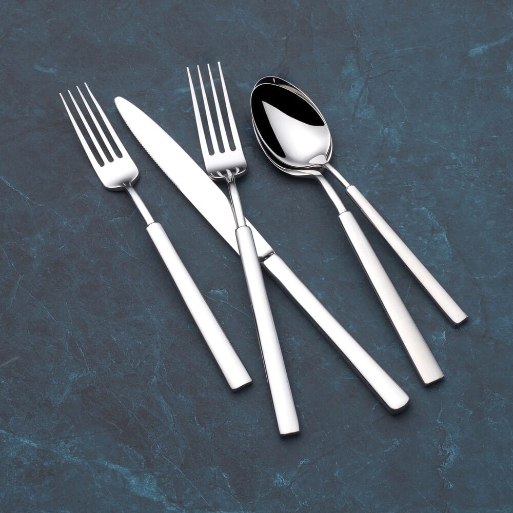Close-up of sleek modern flatware handles for a stylish dining look