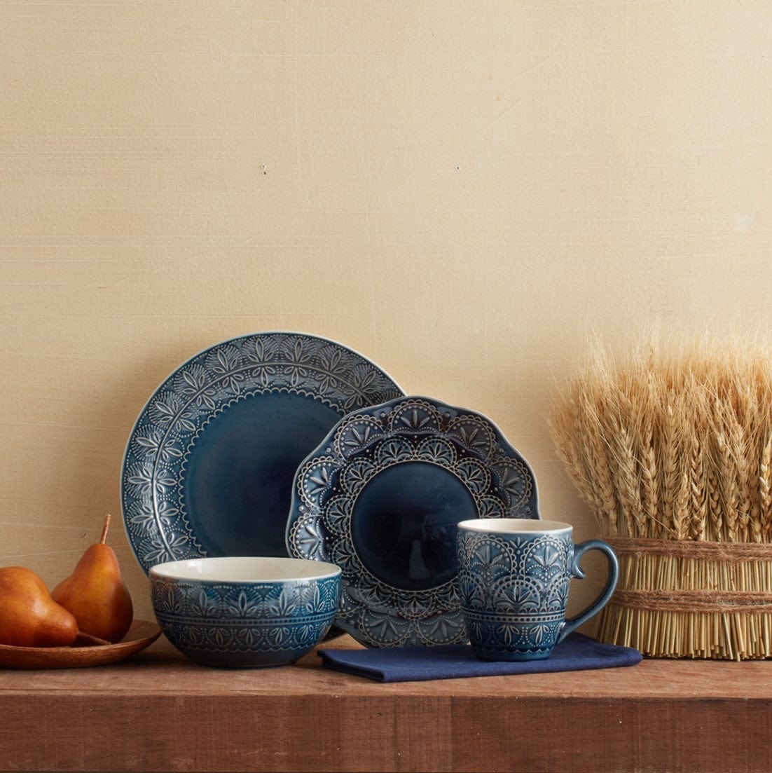 The Havana collection displayed on a dining table, featuring the set of 4 unique coffee mugs ready for a cozy gathering.
