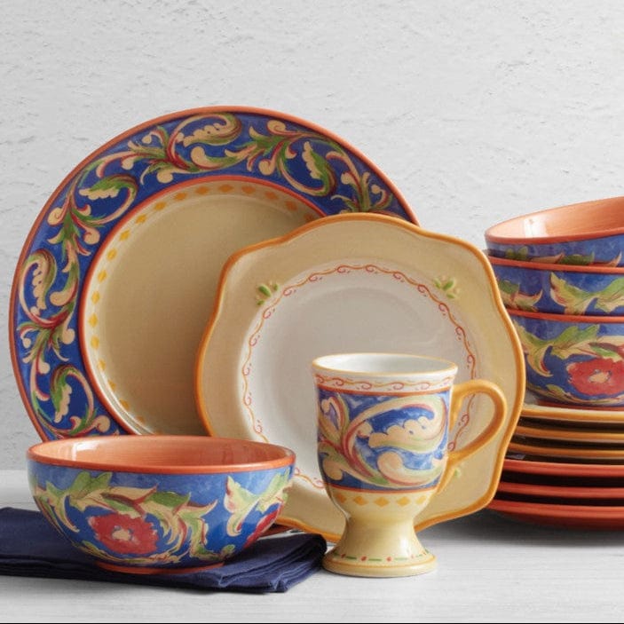 Close-up of stoneware dinnerware set with dinner plates and bowls for everyday use