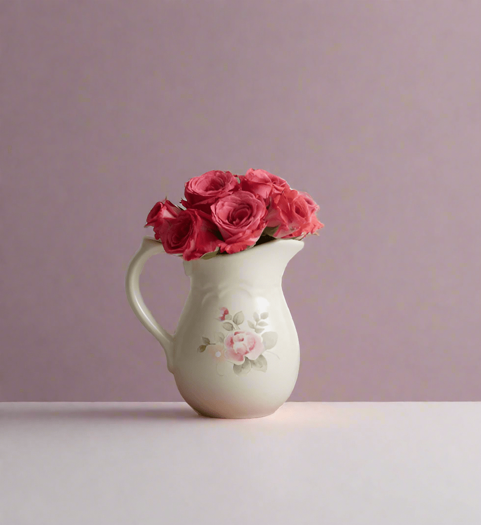 Close-up of the porcelain sugar and creamer set on breakfast table
