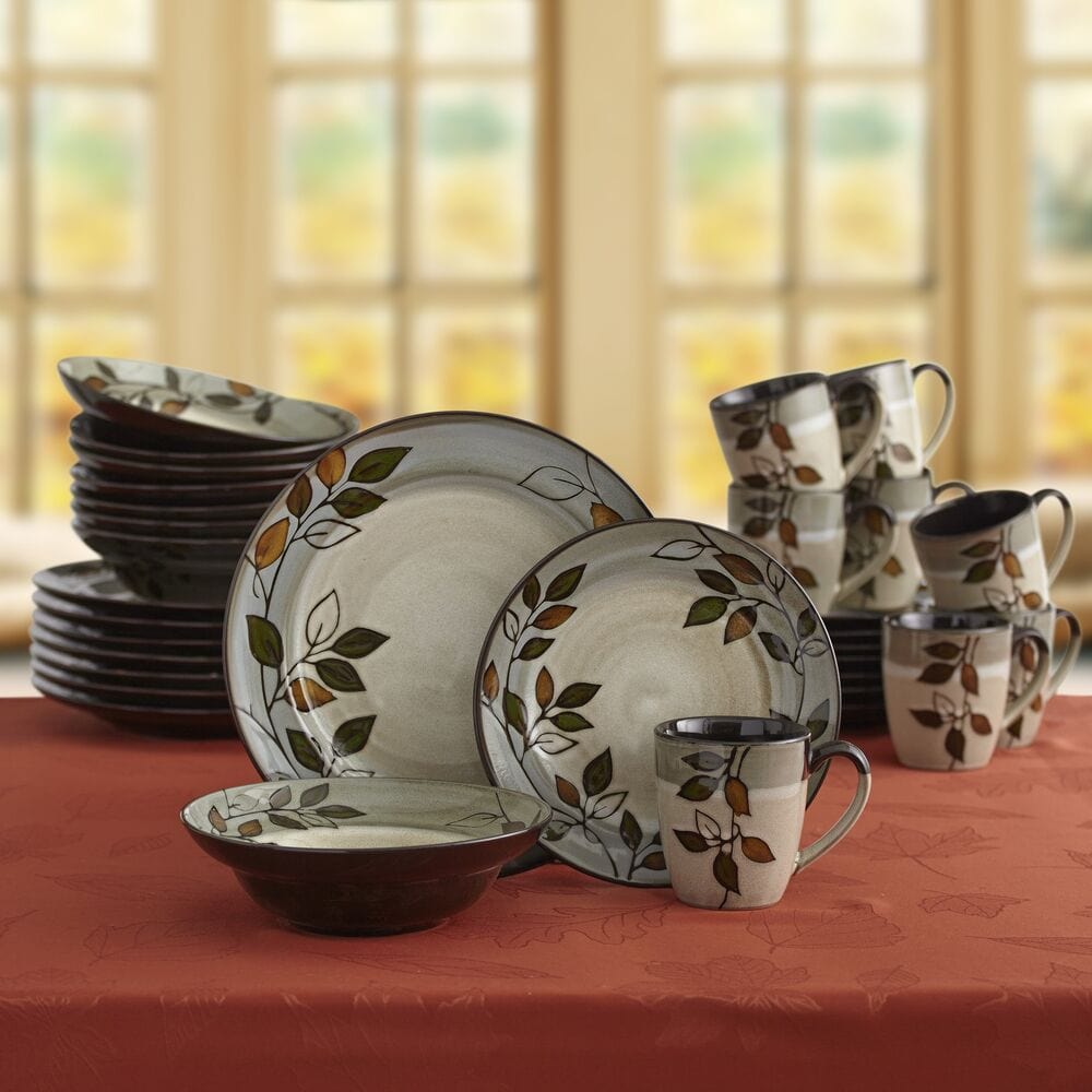 Serveware including rectangular platter and vegetable bowl from Rustic Leaves set