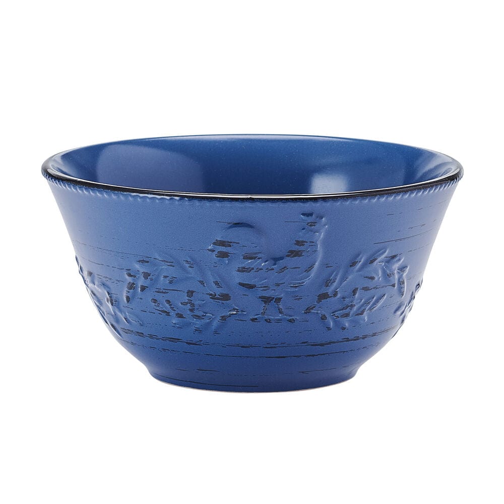 Set of four blue stoneware salad plates with weathered country charm