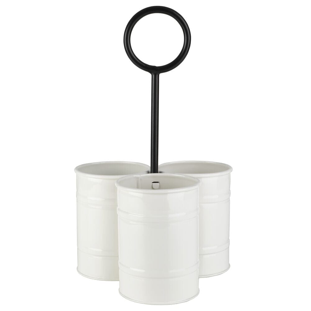 Elegant flatware holder for dining table, featuring organized cutlery and condiment containers