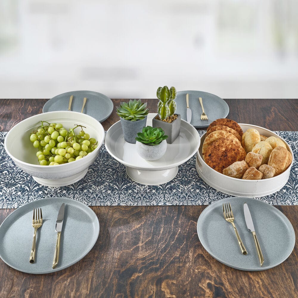 Close-up of the decorative tray with drinks and snacks for entertaining.