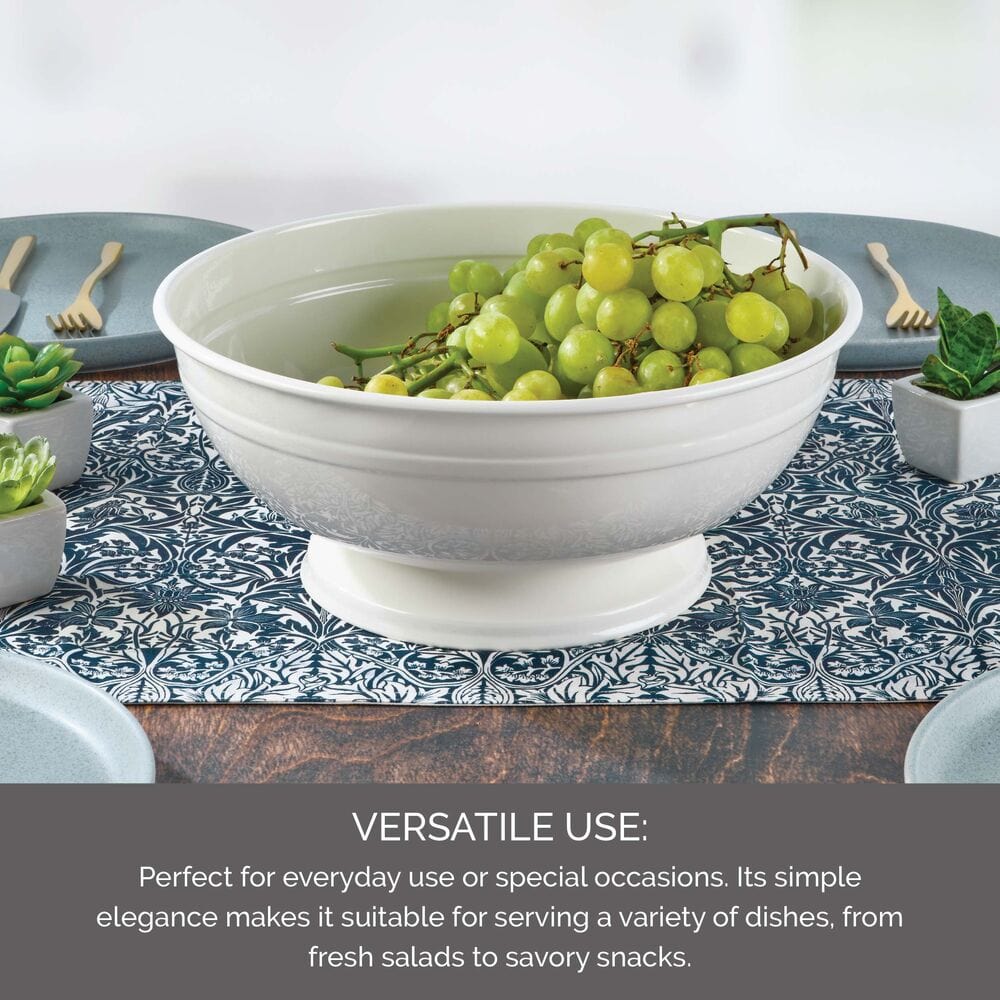 Close-up of the durable iron construction of the serving bowl on a dining table.
