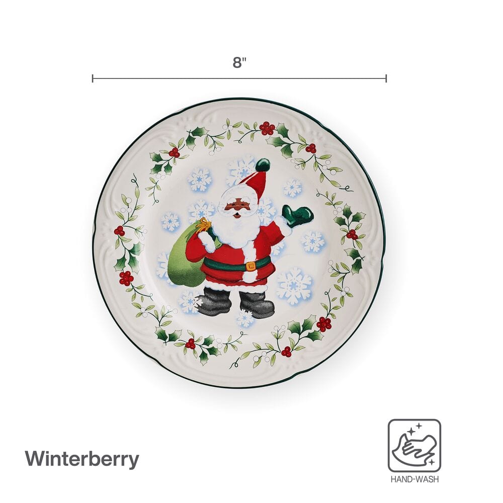 Close-up of African American Santa salad plate showing festive colors and joyful expression – perfect holiday plates.