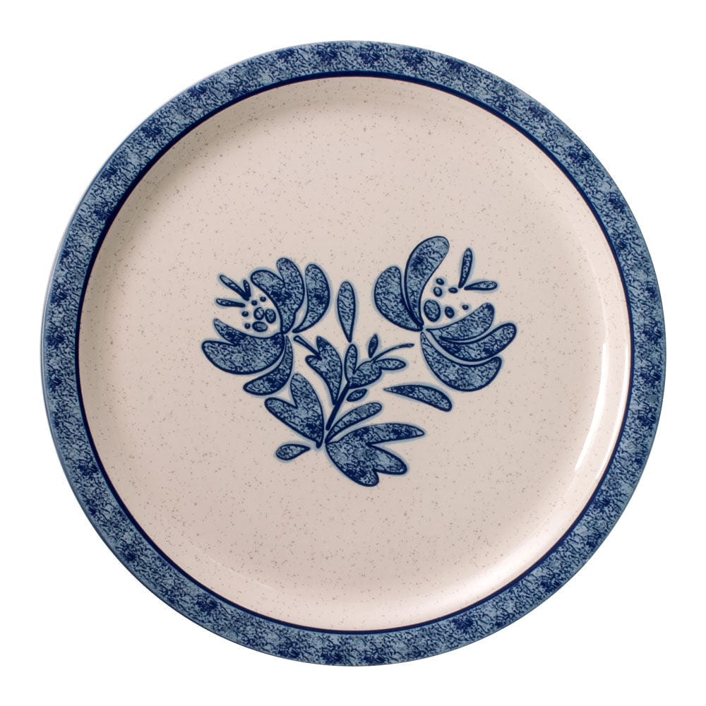 Close-up of the 11-inch dinner plate from the Yorktowne melamine dinnerware set, illustrating its elegant design and sturdy construction.