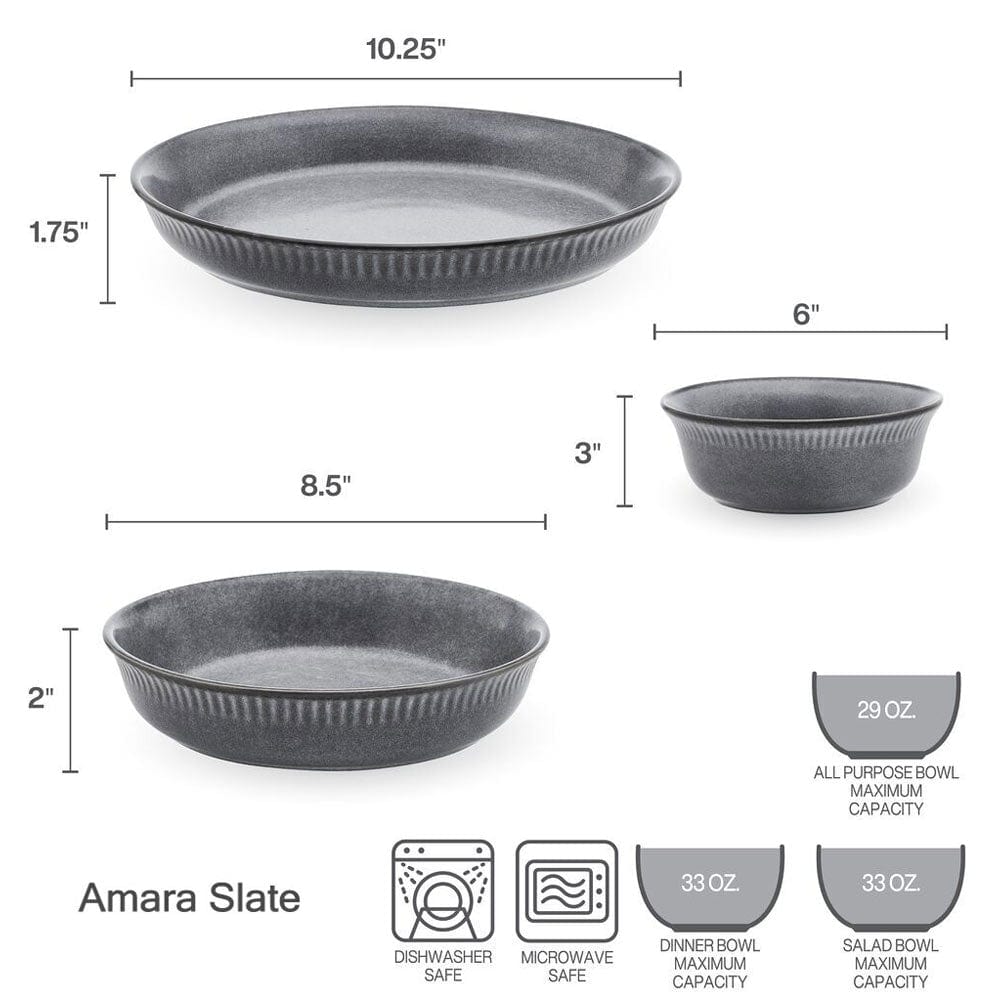Close-up of the Amara Slate pasta bowl highlighting the semi-matte finish and distinctive color variations.