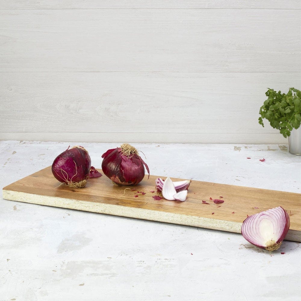 Large white mango wood serving board with distressed finish, ideal for cheese platters