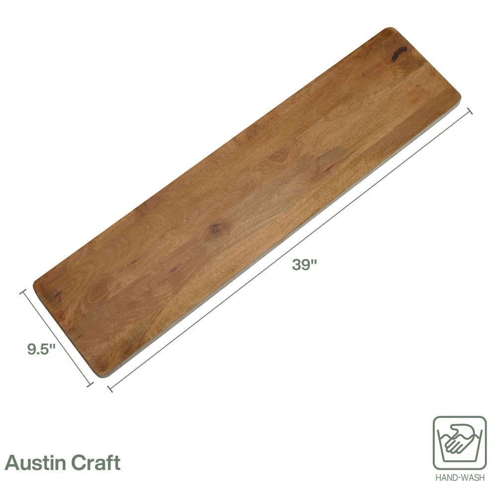 Close-up of the 39 inch charcuterie board showing rustic design details