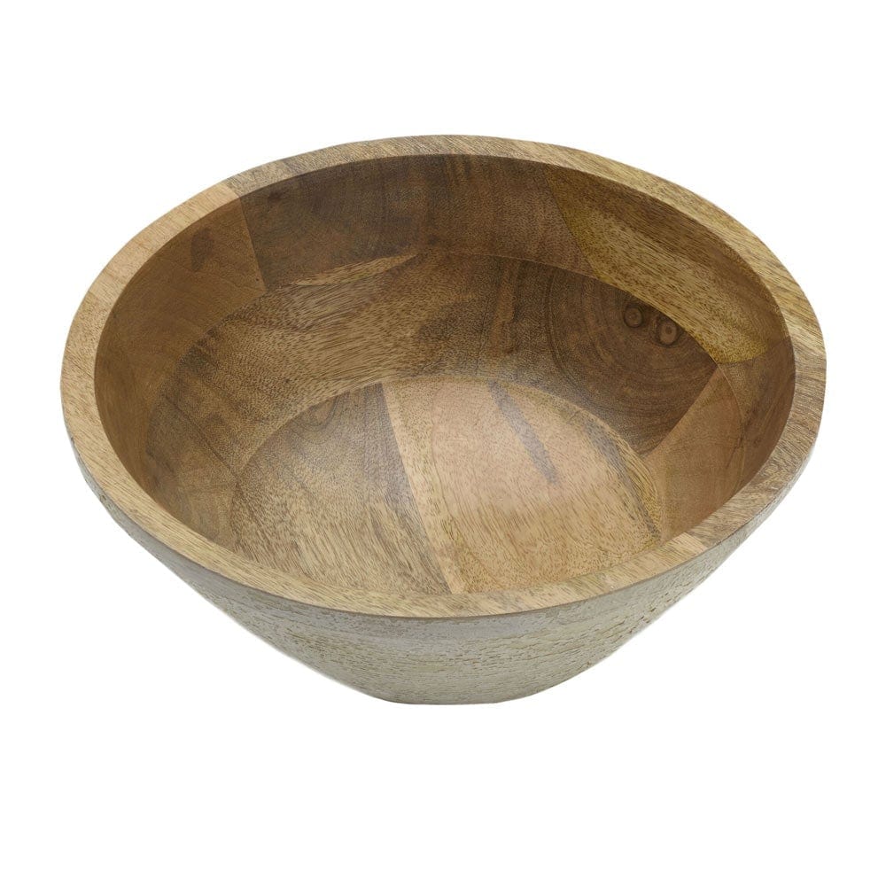 Close-up of the white mango wood deep serve bowl showing distressed edges