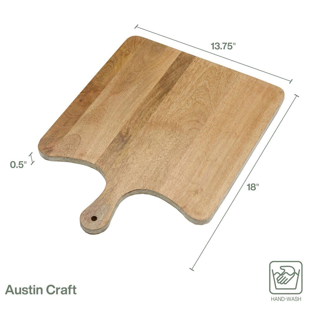 Elegant presentation of mango wood charcuterie board on a dining table.