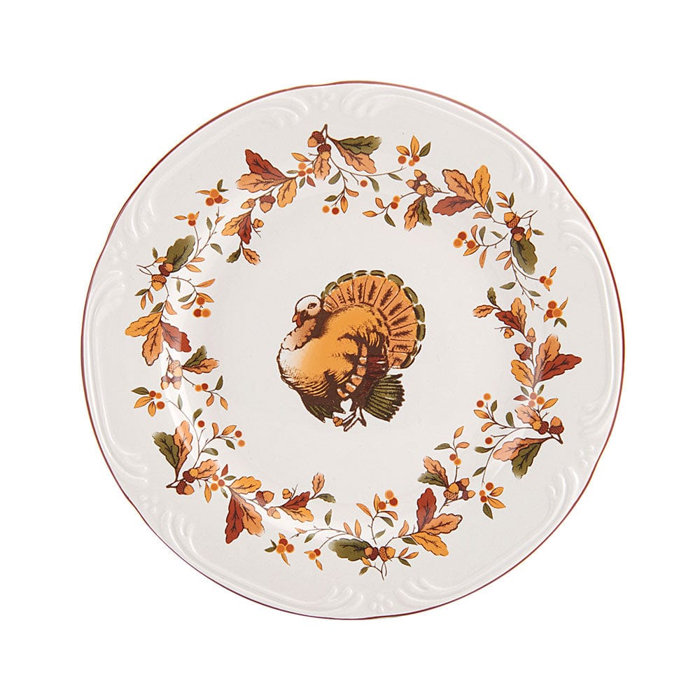 Family enjoying a meal using the Autumn Berry dinner set, highlighting its microwave-safe feature.