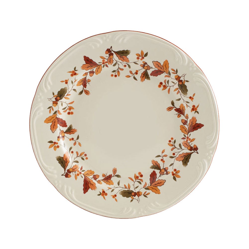 Close-up of 8-inch stoneware salad plates, microwave safe and stylish