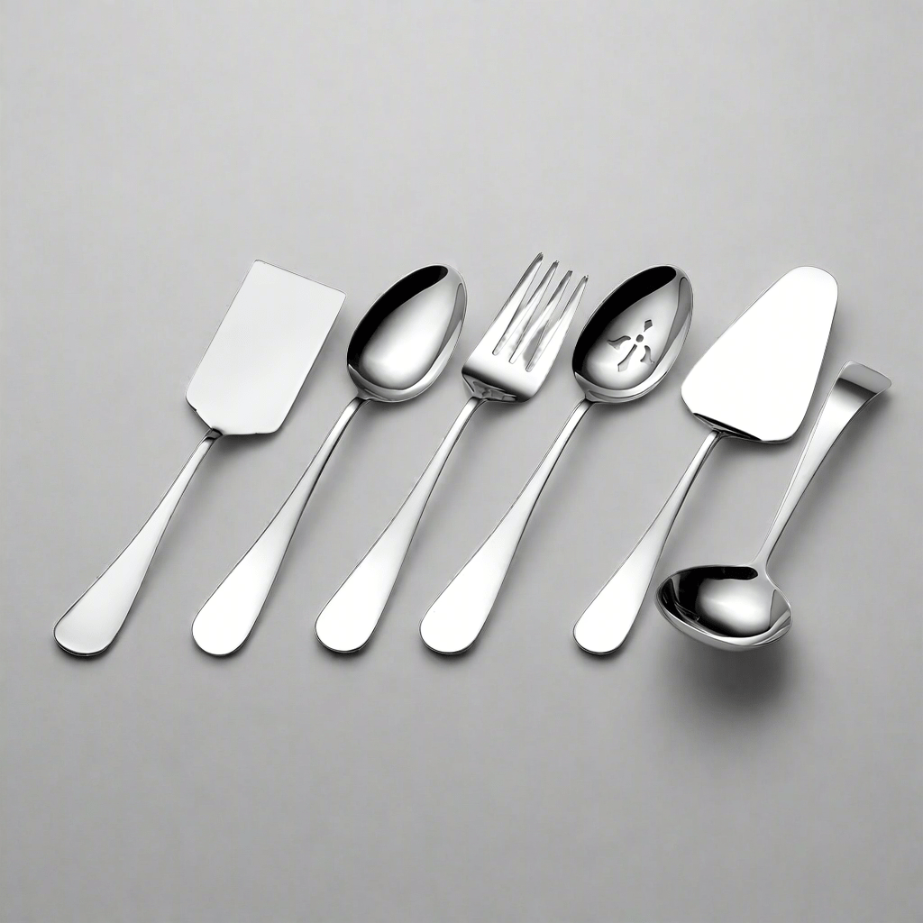 Close-up of stainless steel serving set with handles for easy grip, ideal for hosting parties