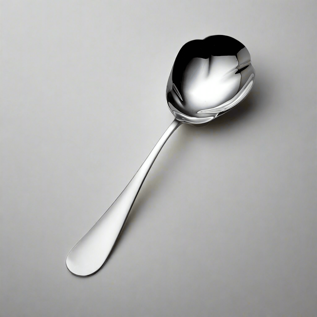 Elegant stainless steel salad serving spoon on a dining table