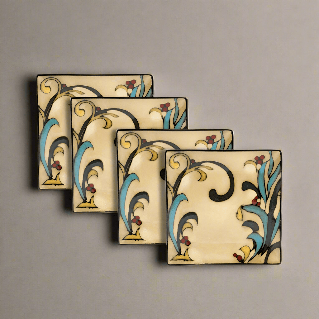 Belmont stoneware salad plates set of 4, showcasing unique reactive glaze patterns.