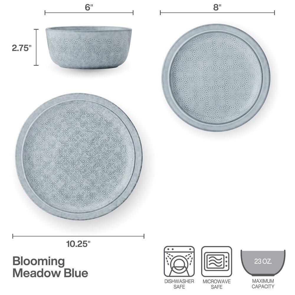 Durable ceramic dinnerware with contemporary floral pattern