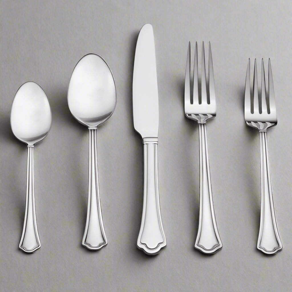 Close-up of Capri Frost flatware set showing scalloped tips and polished finish