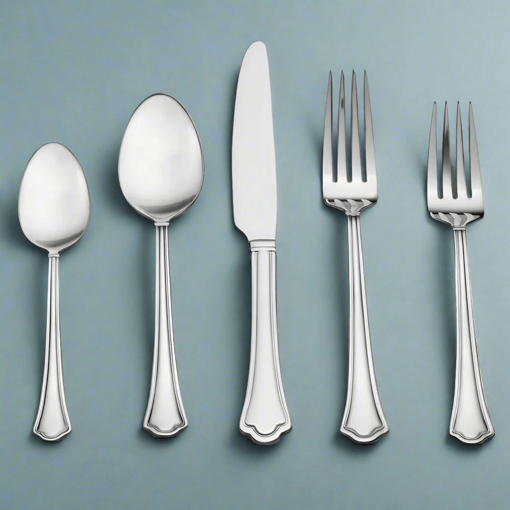 Dinner table setup with stainless steel flatware for four people