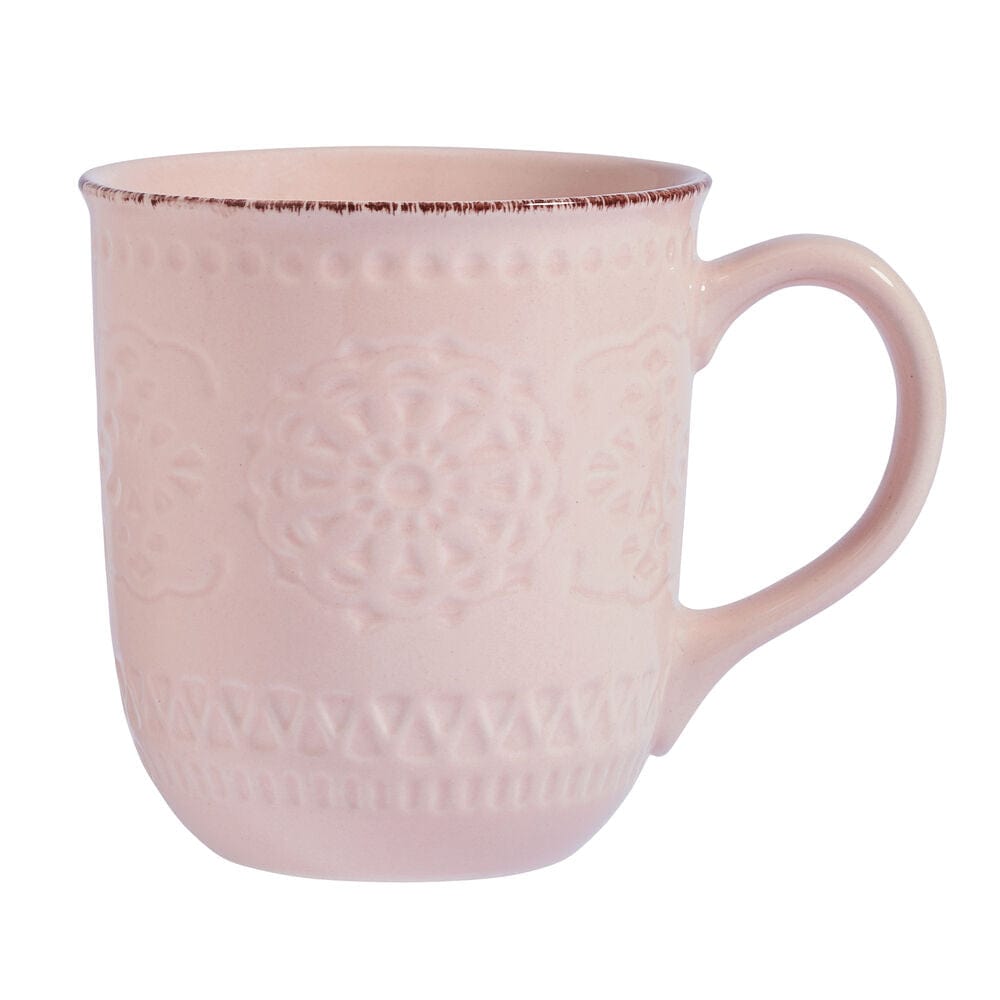 Close-up of the Chateau Pink mugs interior, emphasizing its smooth stoneware finish.