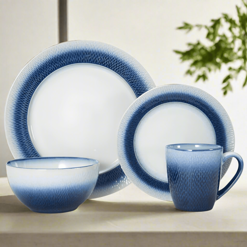 Elegant blue stoneware dinner plates with reactive glaze finish for everyday use