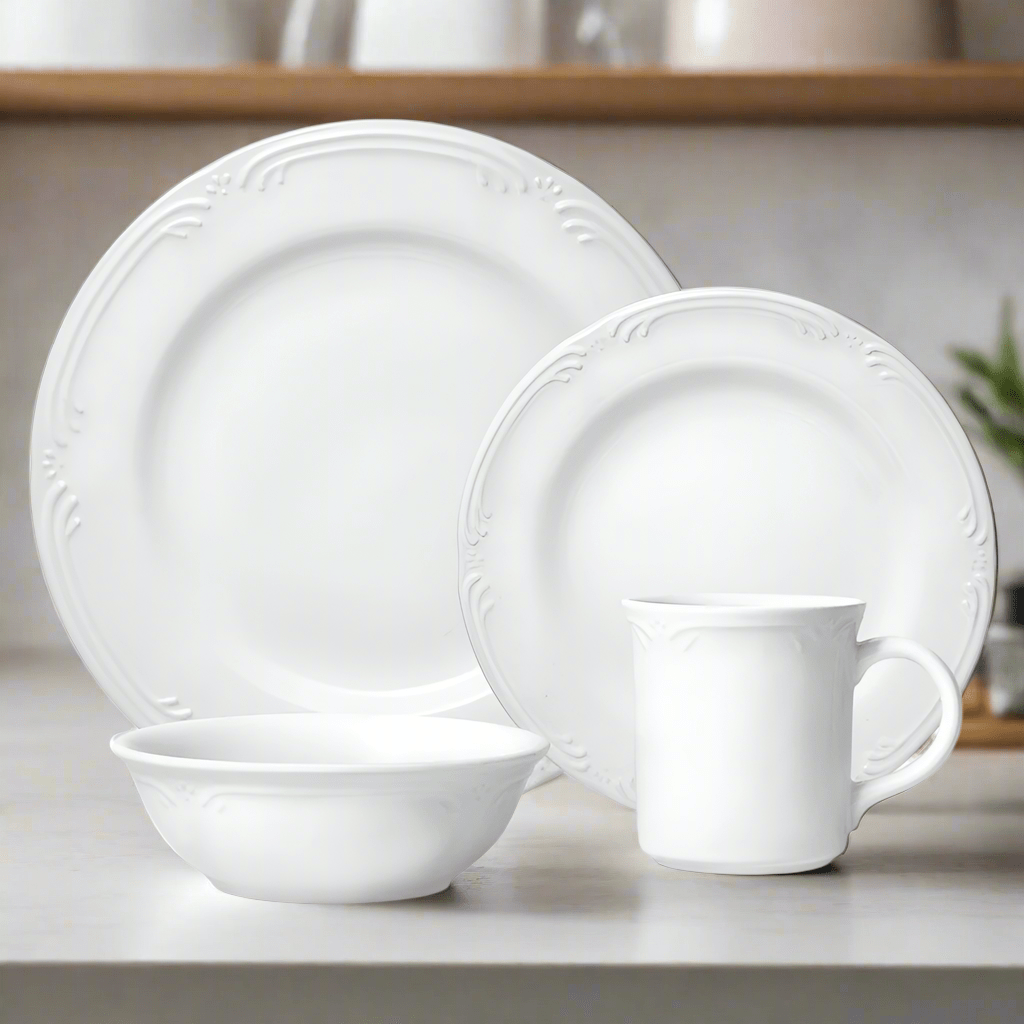 Elegant stoneware dinner plate showing intricate design and size for family dining.
