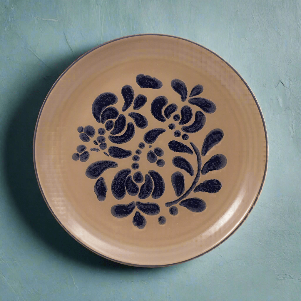 Artisan stoneware luncheon plate showcasing a sandwich and chips.