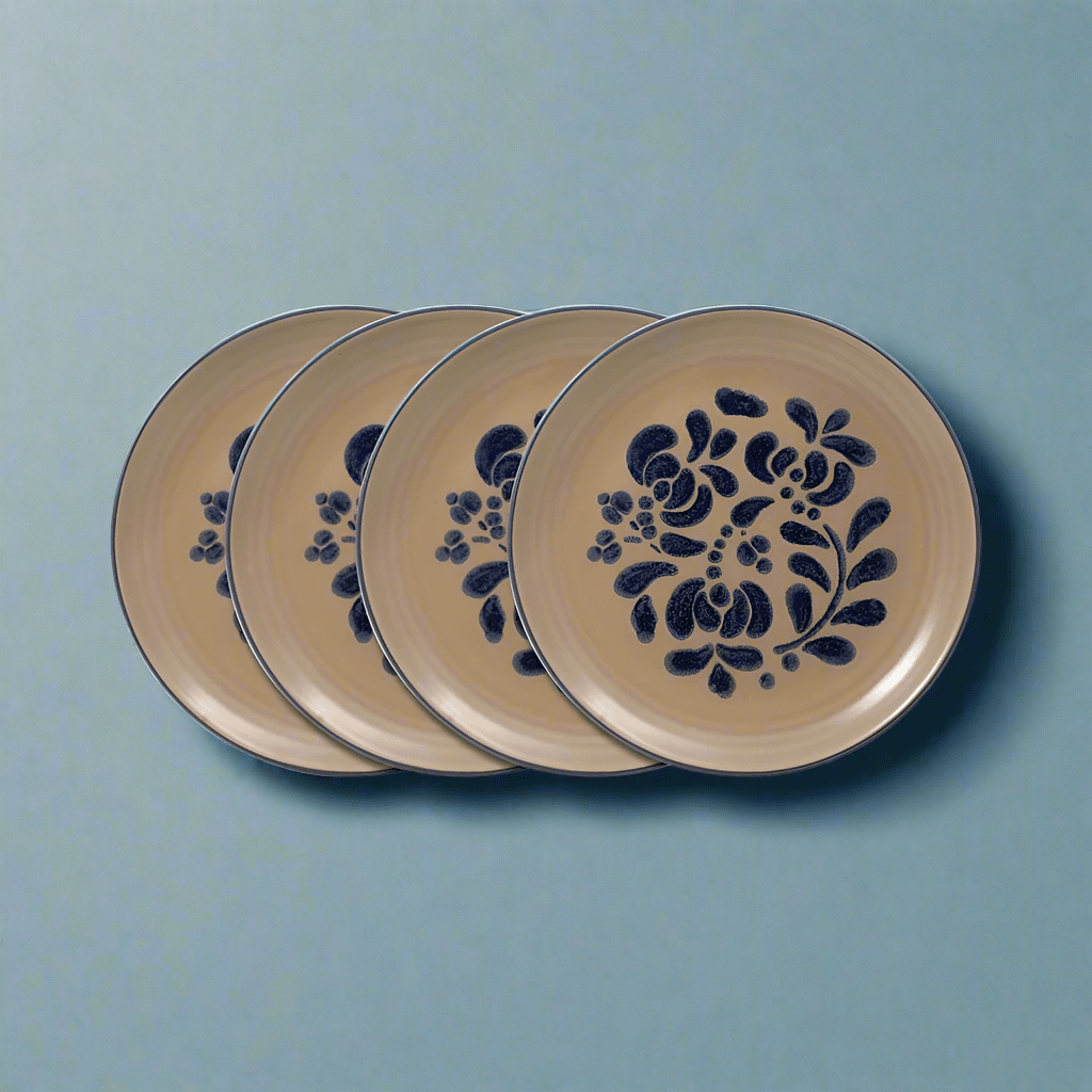 Close-up of stoneware luncheon plates with a modern design