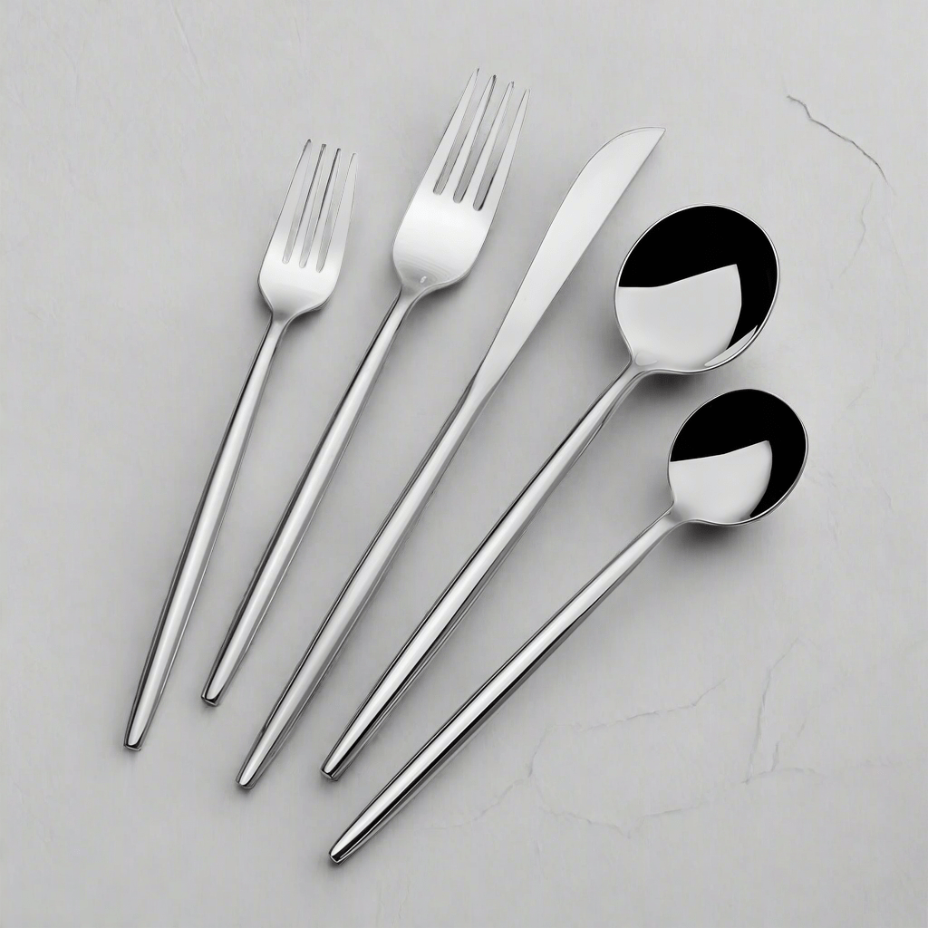 Close-up of sleek stainless steel flatware set for modern dining