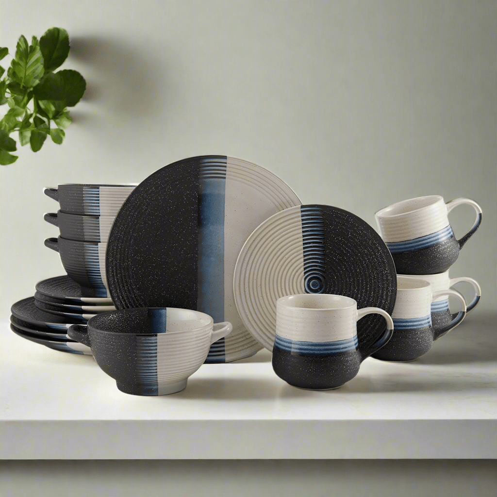 Jaxon 16 Piece Dinnerware Set displayed on a modern dining table