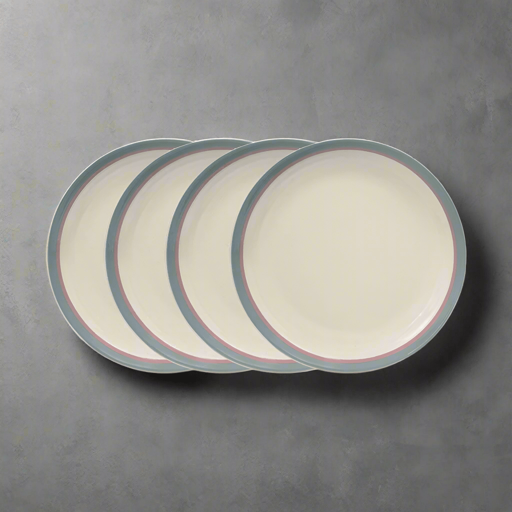 Set of four elegant stoneware luncheon plates for entertaining and small meals