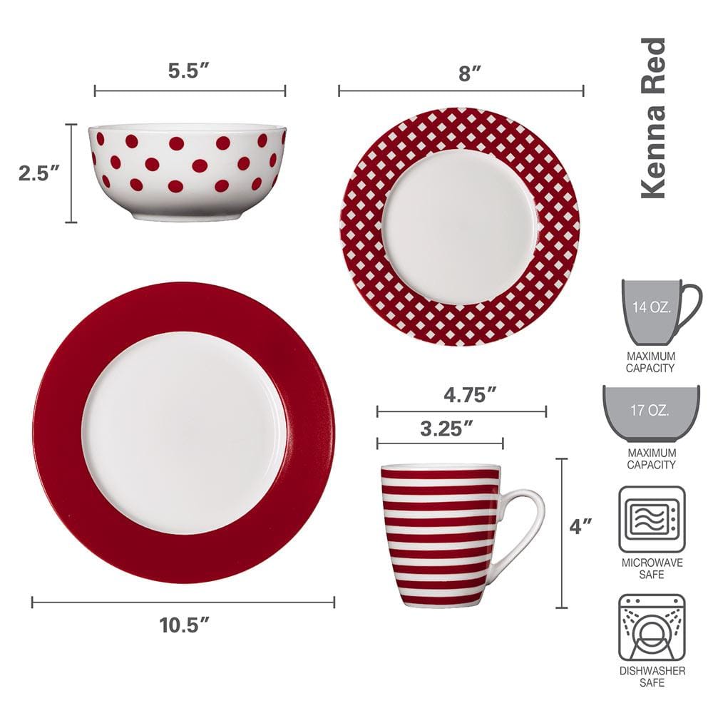 Vivid red porcelain dinnerware set on a modern dining table
