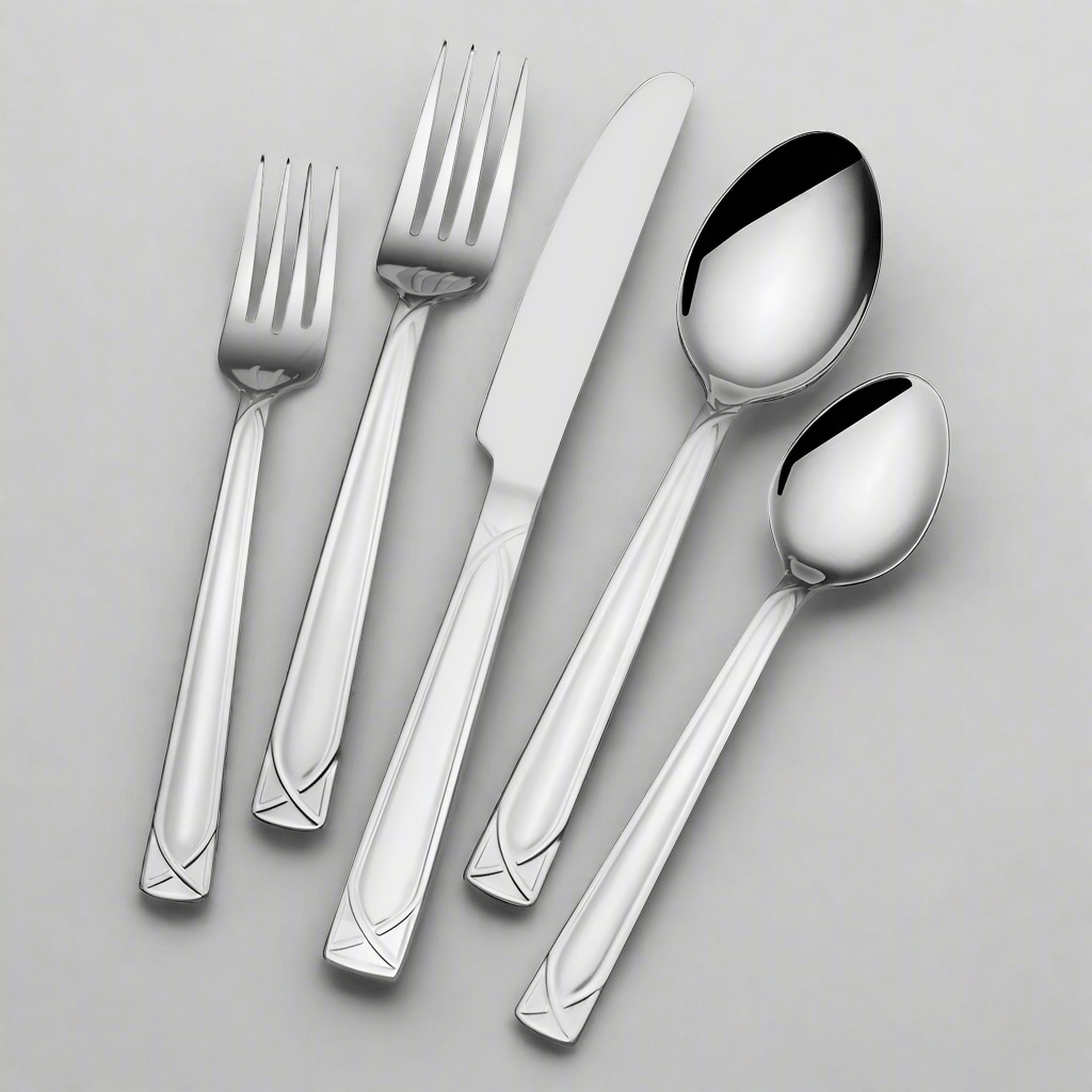 Mabel 30-Piece Flatware Set with Caddy displayed elegantly on a dining table.