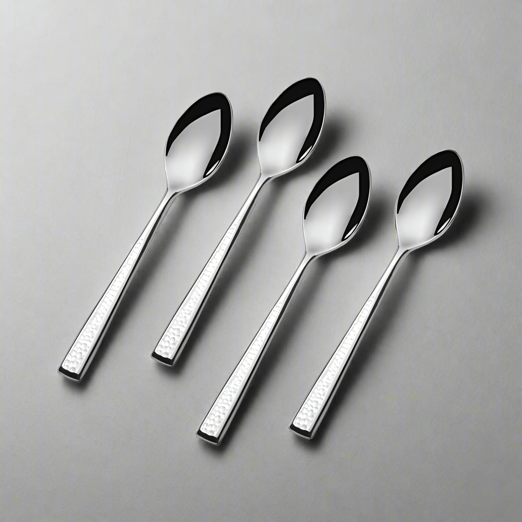 Close-up of mini coffee spoons with hammered stainless steel handles