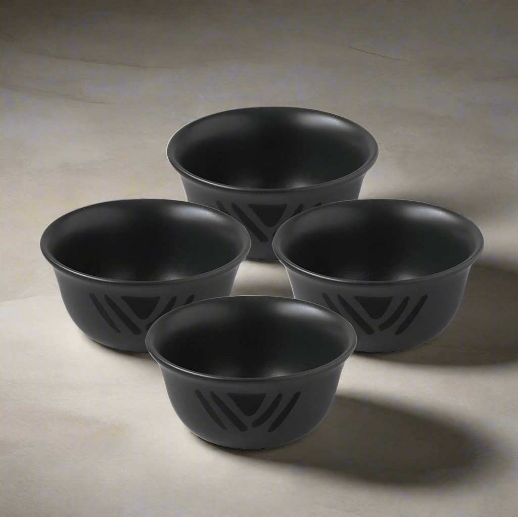Deep stoneware soup and cereal bowls in a modern kitchen setting